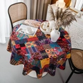 Bohemian patchwork round tablecloth with vibrant ethnic prints and colorful patterns - Patchwork (Without Lace) / Round 150cm