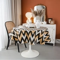 Bohemian round tablecloth with black white gold geometric patterns on a modern table - Black and Gold Wave Style / Round 150cm