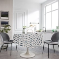 Round beige cotton linen tablecloth featuring horizontal deep blue wave patterns for kitchen - Round 150cm / Blue ECG Wave (No Fringe)