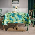 Linen cotton tablecloth with abstract green and blue watercolor pattern for home dining - Green Camouflage Without Any Lace. / 140-260