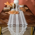 Elegant white lace table runner with intricate floral embroidery and scalloped edges - 35*280