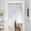 Rideau de porte avec rayures verticales abstraites bleu et gris en tissu coton et lin - 60x140 / Rayures Bleues Pulsation