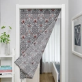 Japanese style floral door curtain with vintage red roses on deep black background - Provence Grass Red
