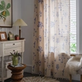 Pastoral blue floral print curtain with tassels in a cozy vintage kitchen setting - 150*260 / Blue Bee Rod Pocket
