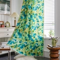 Rideaux bohèmes avec imprimé tie-dye aquarelle vert bleu et bordures à petits pompons - Poche à Tringle / 150*160 / Camouflage Vert Glands Beige