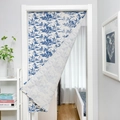 French Toile de Jouy floral door curtain in blue and white for home decor - British Garden