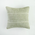 Detailed close-up of light green stripe embroidery on a textured linen cushion cover - Standard Size / Green Lined Style