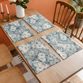 Vierer-Set blaue Tischsets mit Blumen-Jacquard im rustikalen amerikanischen Landhausstil - 4 Stück (32x45cm) / Blaues Ölgemälde Floral