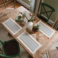 Bohemian geometric diamond woven placemats with tassels on wooden table setting - Black Grid Hemp