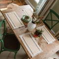 Modern cotton linen table runners with orange diamond weave pattern and white tassels - Yellow Grid Hemp