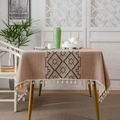 Rectangle coffee brown table cloth with geometric patterns and fringe tassels - 100*140cm / Coffee Middle City Wall with Tassels