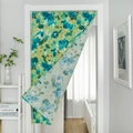 Abstract floral door curtain in green and blue, minimalist fabric room divider panel - Green Abstract Splash