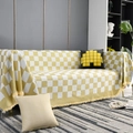Moderne gelb-weiß karierte Wohndecke mit dekorativen Fransen für das Sofa geeignet - 130x180cm / Gelb Weißes Schachbrettmuster