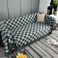 Moderne schwarz-graue karierte Sofaüberwurf mit Fransen für Dreisitzer-Sofas - 180*180 / Blau-Schwarzes Schachbrettmuster