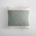 Square beige and sage green geometric textured cushion cover with woven patterns - Standard Size / Green Geometric Style
