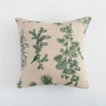 Funda de cojín cuadrada de algodón y lino con estampado de bosque y pájaros - 45x45cm / Piña Verde