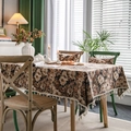 Mantel jacquard vintage americano verde con flores, flecos y cojín a juego de lujo - 60cmx60cm / Pintura al Óleo Café (Con Borlas Beige)