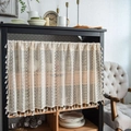 Crème gehaakte kanten valance met bloemmotieven en elegante decoratieve kwastjes - Koperen Munt Bloem Gehaakte Opengewerkte Stijl / 150*60cm