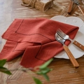 Nordic washed cotton placemat in brick red with frayed edges and decorative stitching - 40x60cm / Orange