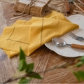 Ginger yellow cotton table napkin with black wavy stitching and frayed edges - 40x60cm / Yellow