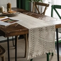 Hollow knitted table runner with stripes and tassels in a warm cream color - 30x50cm / Placemat / Rice Pattern