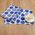 Blue and white geometric pattern placemat made of thick cotton linen fabric - Blue Circle