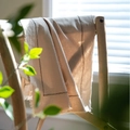 Beige washed cotton placemat with black wave stitching and frayed edge detail - 40x60cm / Khaki
