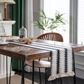Bohemian black and white woven table runner with geometric patterns and tassels - Deep Forest Black Tree / 30-50 (including Tassels)