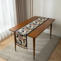 Vintage geometric table runner with nautical patterns, dark base and elegant tassels - 35x140cm / Vintage Nautical Stamp Style (5187295557522)