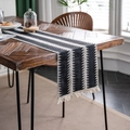 Modern black and white striped woven table runner with decorative tassels for dining decor - Deep Forest White Tree / 30-50 (including Tassels)