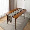 Luxurious jacquard table runner with geometric maze pattern and elegant tassels - Gold Maze Flat Head With New Coffee Tassels / 35*140cm