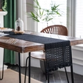 Elegant black woven table runner with crochet patterns and fringe tassels on wood table - Black Rice Pattern / 30-50 (including Tassels)