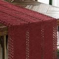 Deep red cotton linen striped table runner with vintage boho style tassels and weaving - 30x50 / Jujube Red Twist