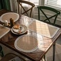 Natural jute table runner with white lace edges on a rustic wooden dining table - 30*50 / Jute With Vintage Border