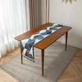 Blauer und goldener Jacquard-Tischläufer mit geometrischem Muster und Quastenverzierung - 35X140cm