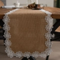 Rustic jute table runner with delicate white lace floral edges for holiday decor - Jute With Rose Lace / 30x220cm (including tassels)