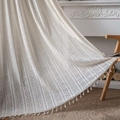 Creamy white crochet curtain with hollow lace patterns and elegant fringe tassels - 150x160cm / Beige Patchwork Pattern (Rod Pocket)