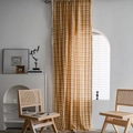 Yellow plaid cotton linen curtain with tassel fringe for French country home decor - 150*160 / Orange (Rod Pocket Style)