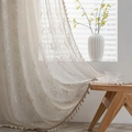 Elegant beige crochet rose lace curtain with decorative tassels in a vintage rustic style - 150x160cm