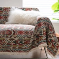 Colorful geometric jacquard sofa cover with tassels in American country retro style - 180x340cm / Colorful Badge White Fringe