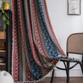 Bohemian printed curtains with colorful geometric patterns and white fringe tassels - Flower Stripe Patchwork (Hook Style) / 150cmx260cm
