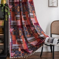 Bohemian patchwork knitted throw blanket with geometric patterns and white tassels - Large Patchwork (Hook Style) / 150cmx260cm