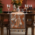 Jacquard table runner with orange floral harvest patterns and elegant tassel fringe decoration - Yellow Corn Pattern with Coffee Tassels / 35*120cm