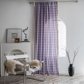 Purple and white checkered linen curtain with vintage beige fringe tassels for the bedroom - 150*240 / Light Purple (Rod Pocket Style)