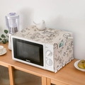 Floral cotton linen microwave dust cover with side pockets and white pompom trim decoration - 30*90cm / Black Large Flower