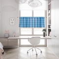 Blue and white checkered cafe curtain with fringe trim for kitchen and cabinet - Custom Size / Grid Light Blue Pattern