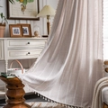 French retro beige striped embroidery curtains with fringe tassels for farm farmhouse style - 132*160 / Coffee (Rod Pocket)