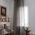 Grey linen texture curtain with vertical beige embroidery and stylish side tassels - Three Gray Lines + Rice Broom Punch Hole / Custom Size 25sqm