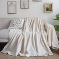 Funda de sofá de algodón y lino beige con bordes de volantes para un salón acogedor - 180*180 / Lino Beige Sólido Con Volantes