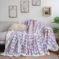 Floral sofa cover with pink blossoms and elegant ruffle edges for rustic home decor - Watermelon Floral Ruffle